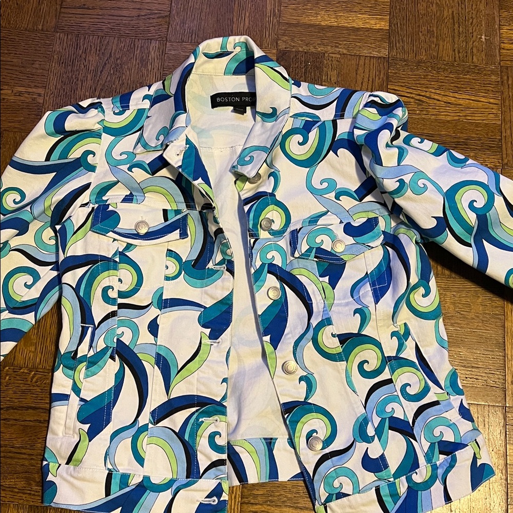 Boston Proper Blue and Green Swirl Jacket